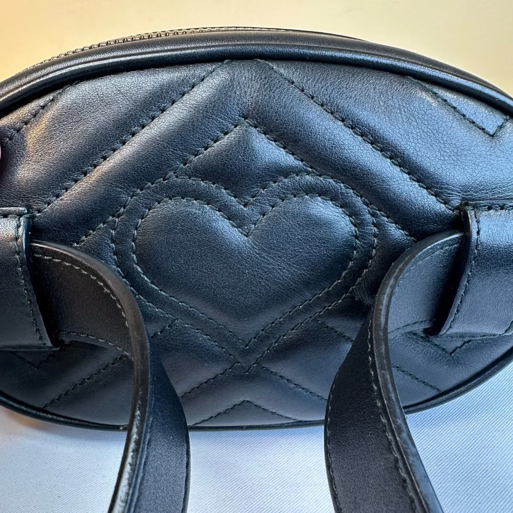 EUC! Gucci Black Quilted Leather GG Marmont Belt Bag with Gold Hardware - Picture 3 of 16